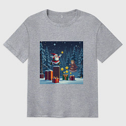 Футболка оверсайз мужская Дед Морозио и Принцесса Снегурочка: вперёд за звёз, цвет: меланж