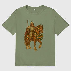 Футболка оверсайз мужская Богатырь на новогоднем коне, цвет: авокадо