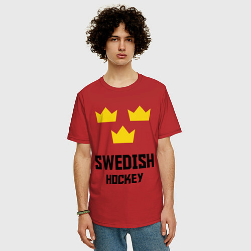 Мужская футболка оверсайз Swedish Hockey / Красный – фото 3