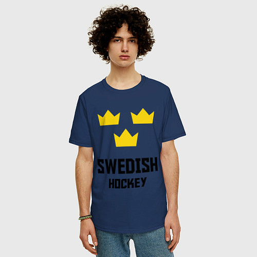 Мужская футболка оверсайз Swedish Hockey / Тёмно-синий – фото 3