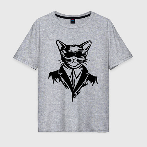 Мужская футболка оверсайз Кот в черном / Меланж – фото 1