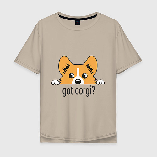 Мужская футболка оверсайз Got Corgi / Миндальный – фото 1