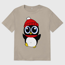 Футболка оверсайз мужская Удивленный пингвинчик, цвет: миндальный