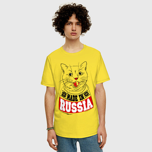 Мужская футболка оверсайз Made in Russia: киса / Желтый – фото 3