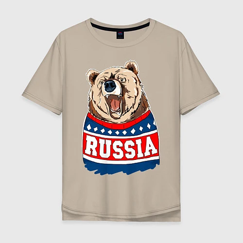 Мужская футболка оверсайз Made in Russia: медведь / Миндальный – фото 1