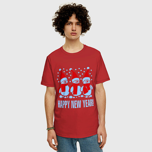 Мужская футболка оверсайз Три снеговика / Красный – фото 3