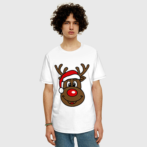 Мужская футболка оверсайз Рождественский олень / Белый – фото 3