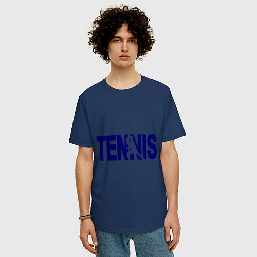Мужская футболка оверсайз Tennis / Тёмно-синий – фото 3