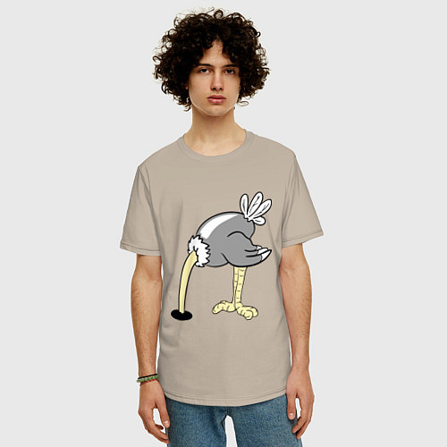 Мужская футболка оверсайз Влюбленный страус: для него / Миндальный – фото 3