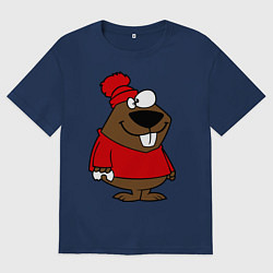 Футболка оверсайз мужская Бобер, цвет: тёмно-синий