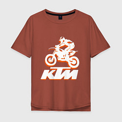 Футболка оверсайз мужская KTM белый, цвет: кирпичный