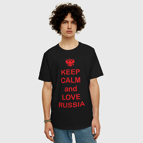 Мужская футболка оверсайз Keep Calm & Love Russia / Черный – фото 3