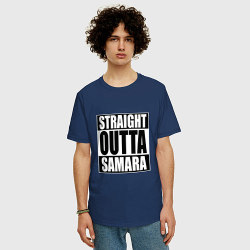 Мужская футболка оверсайз Straight Outta Samara / Тёмно-синий – фото 3