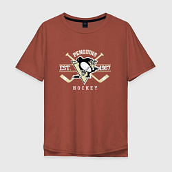 Футболка оверсайз мужская Pittsburgh Penguins: Est.1967, цвет: кирпичный