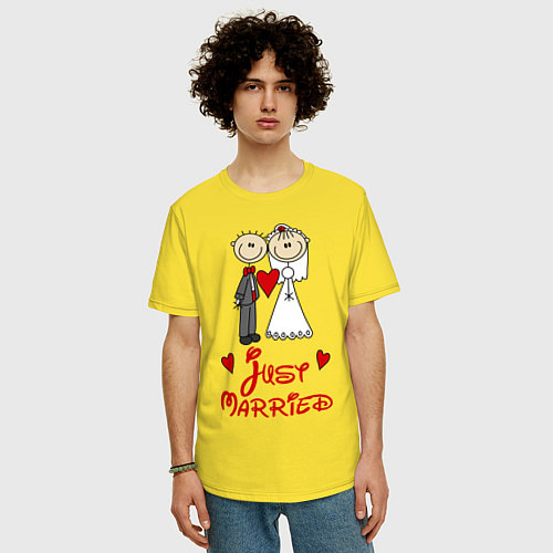 Мужская футболка оверсайз Just married / Желтый – фото 3