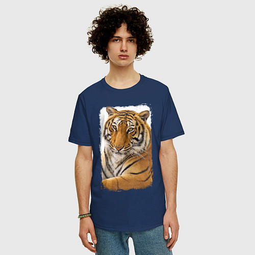 Мужская футболка оверсайз Tiger: retro style / Тёмно-синий – фото 3
