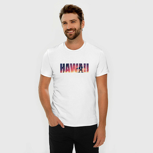 Мужская slim-футболка HAWAII 9 / Белый – фото 3