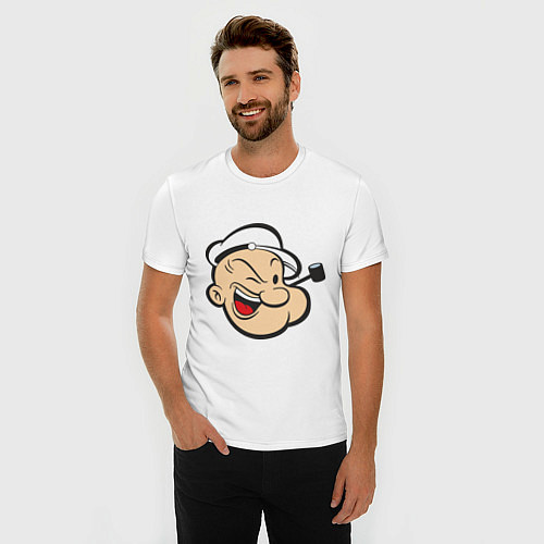 Мужская slim-футболка Popeye Face / Белый – фото 3
