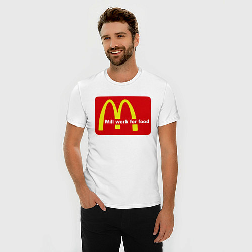 Мужская slim-футболка Will work for food / Белый – фото 3