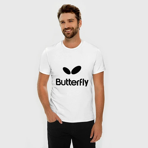 Мужская slim-футболка Butterfly Logo / Белый – фото 3