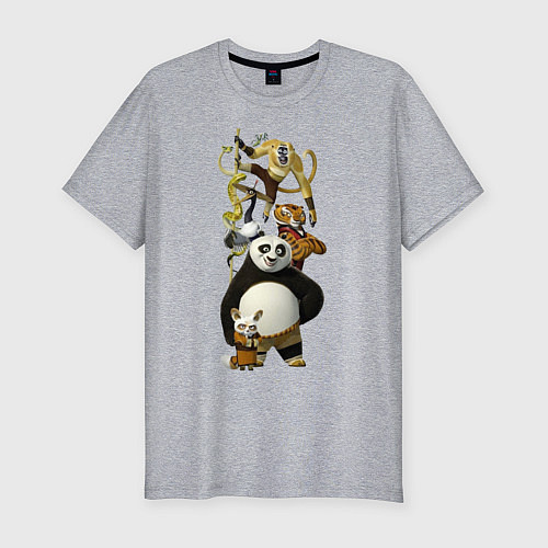 Мужская slim-футболка Панда с друзьями / Меланж – фото 1