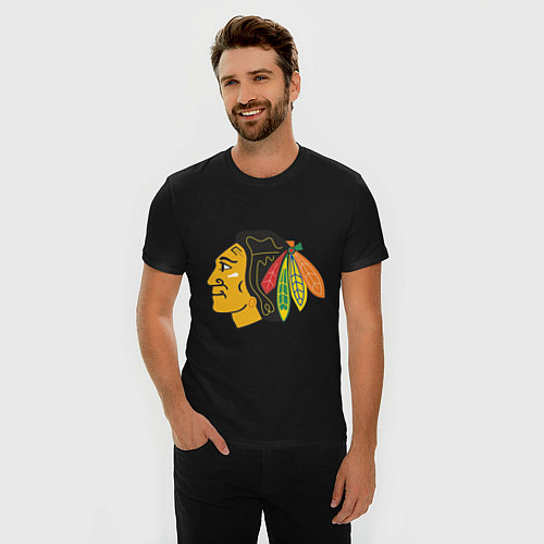 Мужская slim-футболка Chicago Blackhawks / Черный – фото 3