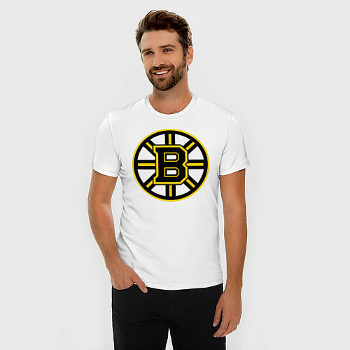 Мужская slim-футболка Boston Bruins / Белый – фото 3