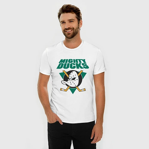 Мужская slim-футболка Anaheim Mighty Ducks / Белый – фото 3