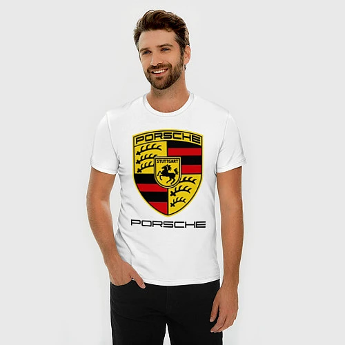 Мужская slim-футболка Porsche Stuttgart / Белый – фото 3