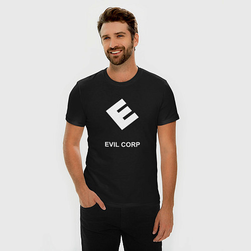 Мужская slim-футболка Evil corporation / Черный – фото 3