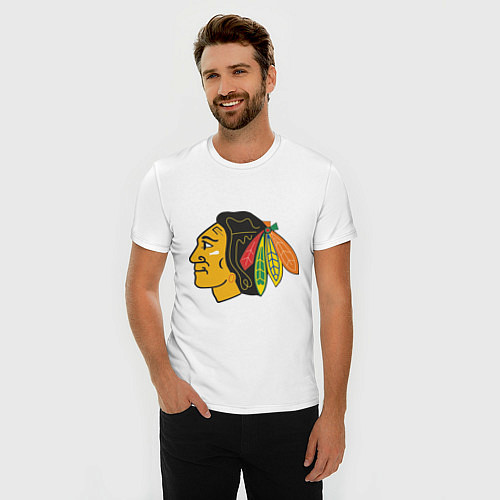 Мужская slim-футболка Chicago Blackhawks / Белый – фото 3