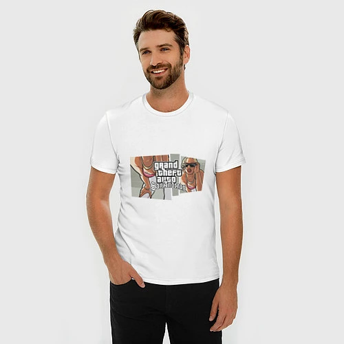 Мужская slim-футболка GTA San Andreas / Белый – фото 3