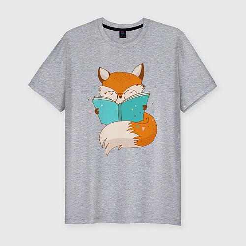 Мужская slim-футболка Лисица с книгой / Меланж – фото 1