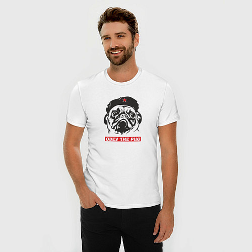Мужская slim-футболка Obey the pug / Белый – фото 3