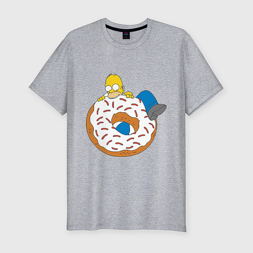 Мужская slim-футболка Гомер на пончике / Меланж – фото 1