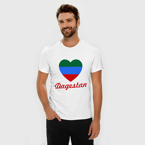 Мужская slim-футболка Dagestan: Heart Flag / Белый – фото 3