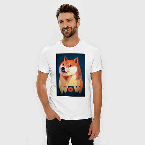Мужская slim-футболка Wow Doge / Белый – фото 3
