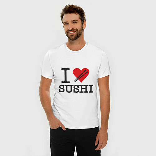 Мужская slim-футболка I love sushi / Белый – фото 3