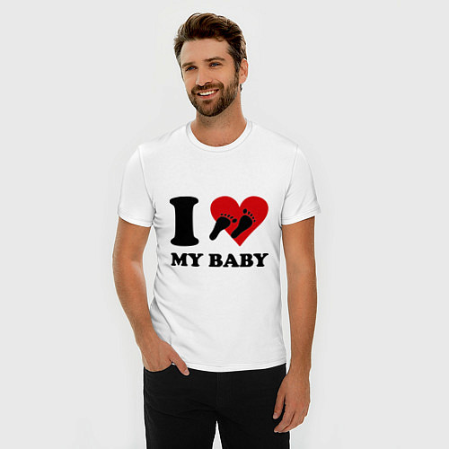 Мужская slim-футболка I love my baby / Белый – фото 3