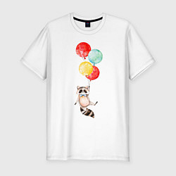 Футболка slim-fit Енот на шариках, цвет: белый
