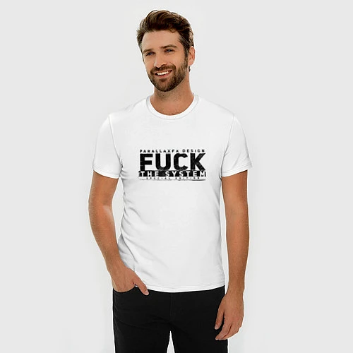 Мужская slim-футболка Fuck the System / Белый – фото 3