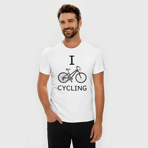 Мужская slim-футболка I love cycling / Белый – фото 3