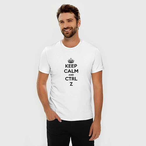 Мужская slim-футболка Keep Calm & Ctrl + Z / Белый – фото 3