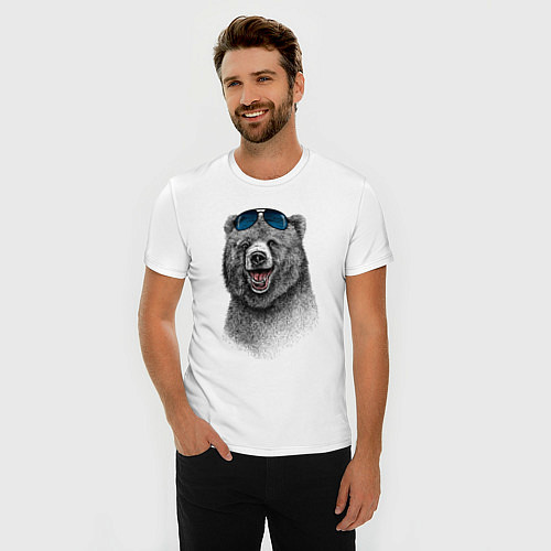 Мужская slim-футболка Медведь в очках / Белый – фото 3