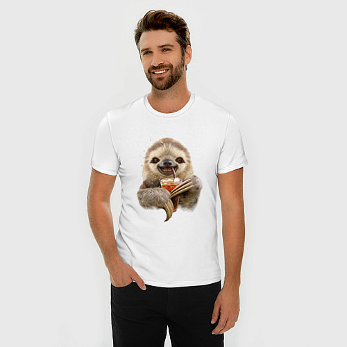 Мужская slim-футболка Ленивец и жажда / Белый – фото 3