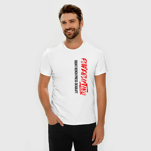 Мужская slim-футболка Пауэрлифтинг - силовое троеборье / Белый – фото 3