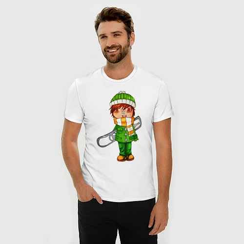 Мужская slim-футболка Зеленый борд парень / Белый – фото 3