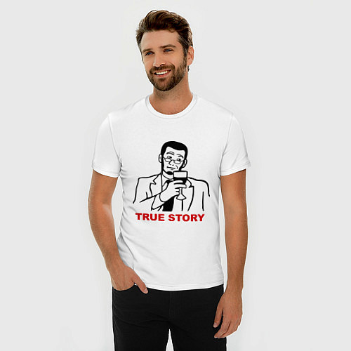 Мужская slim-футболка True story(правдивая история) / Белый – фото 3