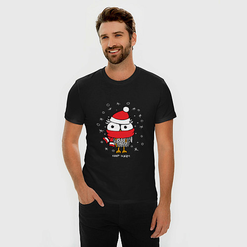 Мужская slim-футболка Сова в шапке / Черный – фото 3