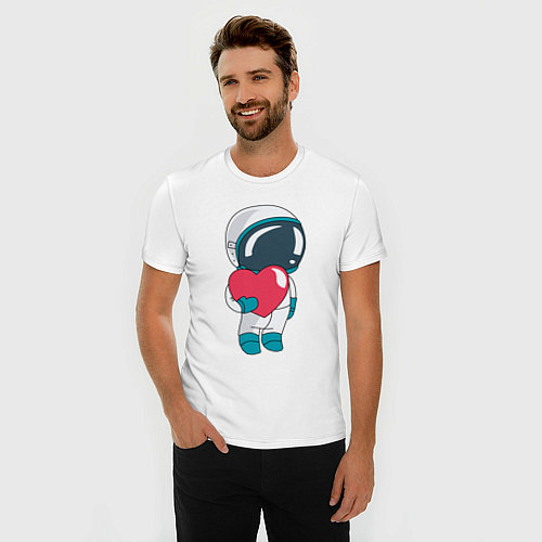 Мужская slim-футболка Влюбленный космонавт / Белый – фото 3